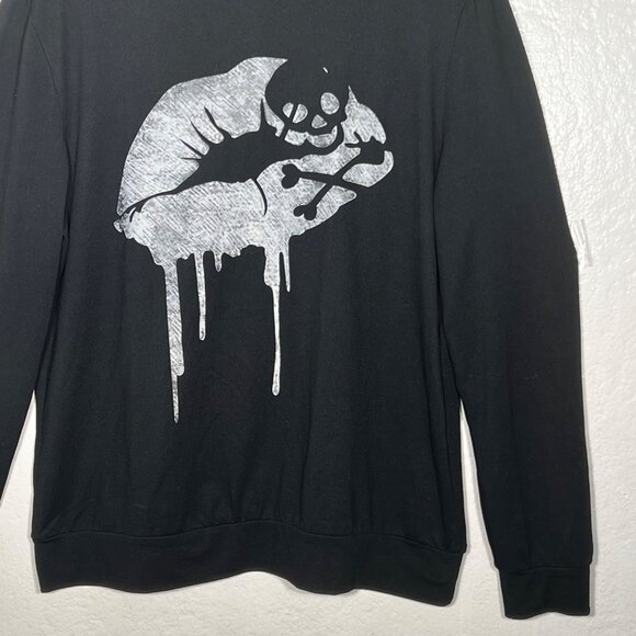 Ranlege Kissy Lips Large Black Long Sleeve Hood Lips Skull Pullover Fatal Kiss - Picture 6 of 15